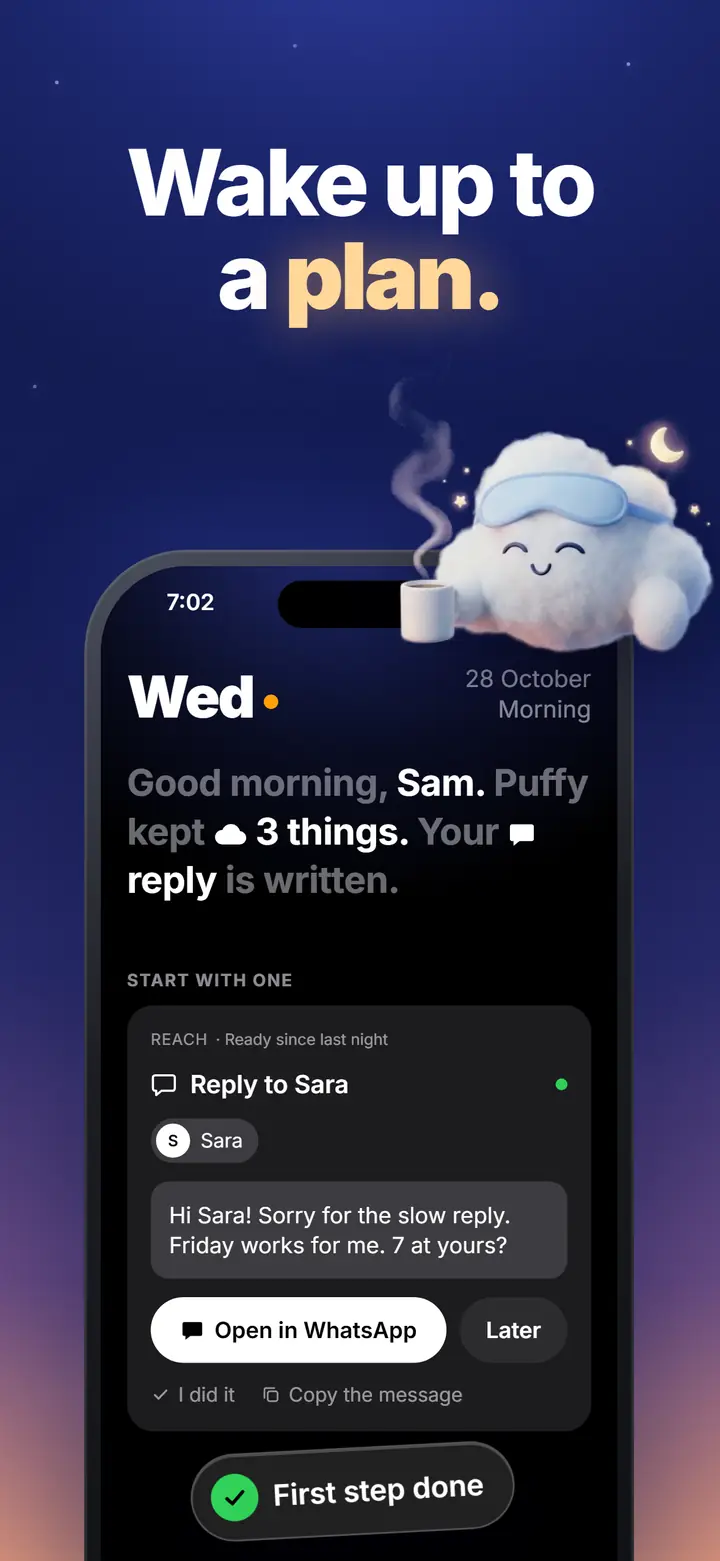 A morning to-do with a reply already written